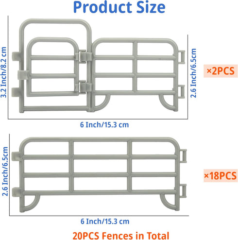 TOYMANY 20PCS Corral Fencing Panel Accessories Playset with 2 Gates for Barn Paddock Horse Stable