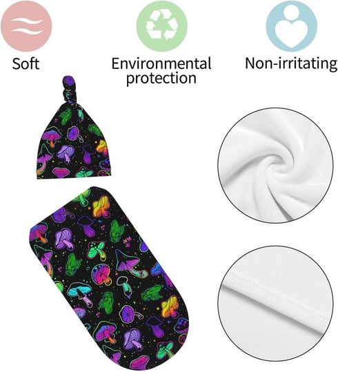 DTYYFBSN Personality Mushroom Newborn Swaddling Blanket Beanie Hat Funny Blanket Sleeping Bag New Born Sleep Sacks