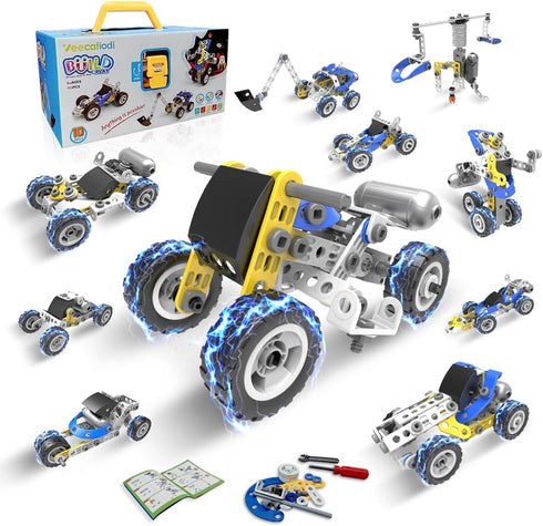 STEM Toys for Boys Age 5-8, 10 in 1 Electric Building Toys for Kids, Educational Racing Construction Kit