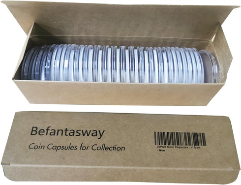 20pcs Clear Plastic Coin Capsules, Coin Collection Case of 5 Sizes with Adjustable Gasket for American Silver Eagle