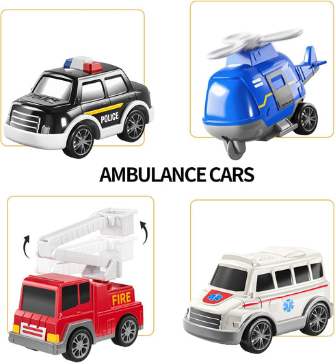 5 Pack 3 4 5 6 3-9 TEMI Ambulance Vehicle Toddler Truck Toys for Year Old Boys, Friction Powered Cars with Toy