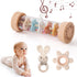 Set (3pcs) Set 3-6-12 Youuys Wooden Baby Rattle - Crochet Rattle Rain Stick Teething Toys, Wooden Montessori Toy