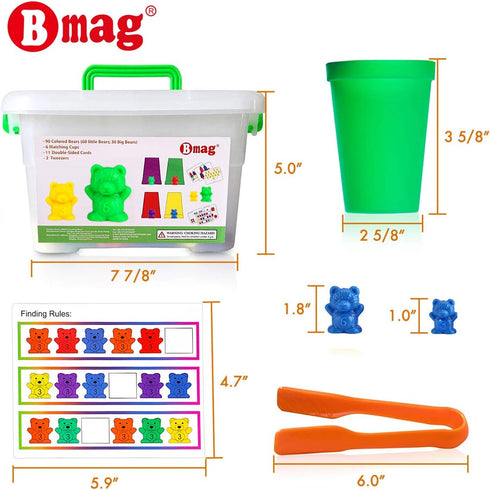 Bmag Counting Bears with Matching Sorting Cups, 90 Bears STEM Educational Toy for Toddler Pre-School Learning