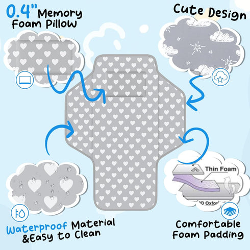 Baby Portable Changing Pad Travel - Waterproof Compact Diaper Changing Mat with Built-in Pillow - Lightweight