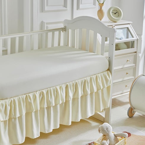 3 Set Set Pieces Crib Bedding Tufted Dots Jacquard Baby Comforter with Fitted Sheet and Bed Skirt - Cute Embroidery