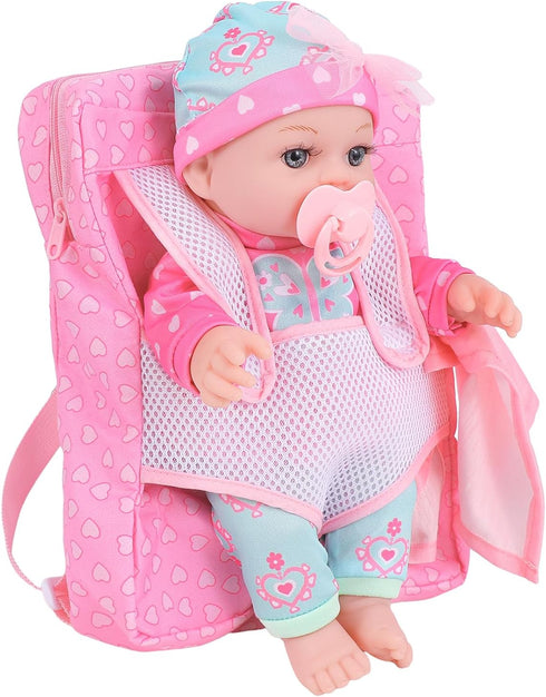 12 Inch Backpack DONTNO Baby Doll with Clothes and Carrier,Reborn Baby Doll with Bottles Nipple