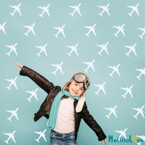 Melissalove 24pcs/Set Airplane Wall Pattern Decals for Kids Room, Dark Blue DIY Wall Decor Stickers