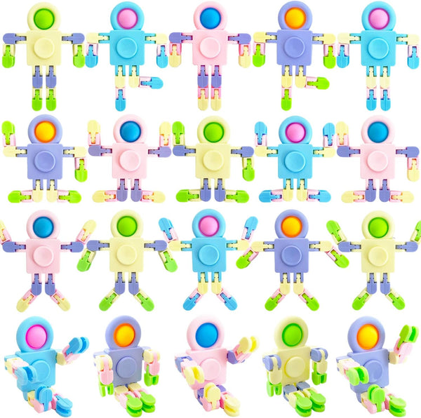 20 Pcs Funny Sensory Fidget Toys,Transformable Chain Robot Finger Toy,Stress Relief Fingertip