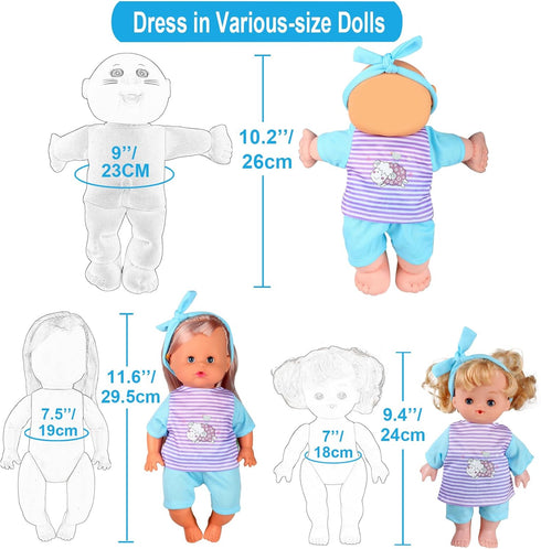 8pcs Baby Doll Clothes Dress - Newborn Accessories Gown Costumes with Schoolbag, Xmas Gift-wrap