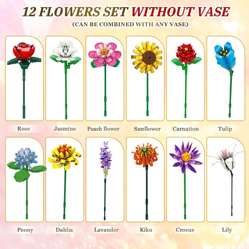 mesproud Set,1009PCS Decoration,12 6+,Idea Flower Bouquet Building Creative DIY Plant Bouquet Artificial Flowers