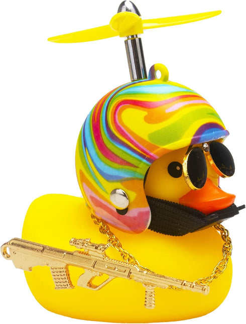 wonuu Rubber Duck Car Ornaments, Cool Yellow Duck Dashboard Decorations with Squeaky Glasses and Propeller Helmet