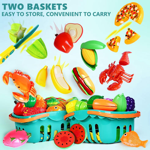 100 Set 1-3, 2 2 3 4 5 Pcs Play Food for Kids Kitchen, Pretend Food Toy for Toddlers Age Plastics Cutting Fake Food/