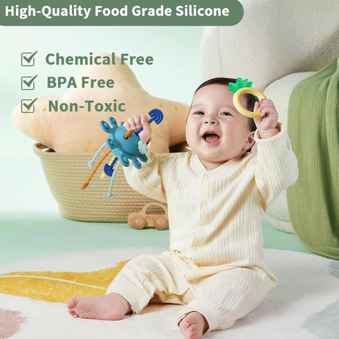 Baby Montessori Toys for 6-12-18 Months,Silicone Baby Pull String Toys,Learning & Educational Toys for Toddlers 1-3,Sensory Toys for Boys & Girls,Birthday Gifts for Infant/Toddler