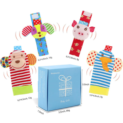 Soft Baby Rattle Toys, Foot Finder Socks & Wrists Rattles, Ankle Leg Hand Arm Bracelet Activity Rattle, 4pcs