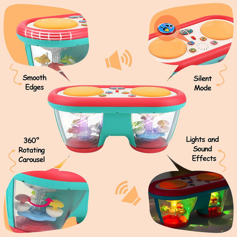 6-18 Tummy Baby Toys for Months, Musical Drum, Light Up, Time, Baby Gifts