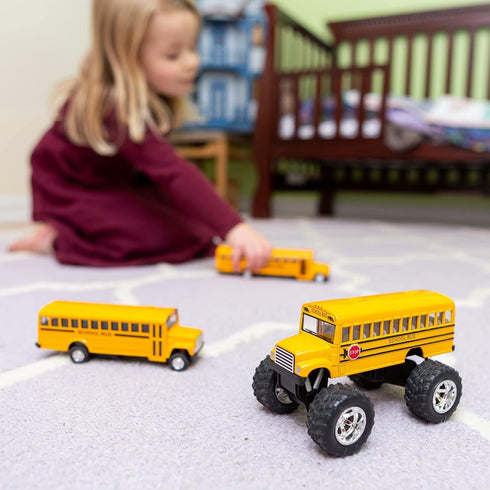 KinsFun 5" Pullback Monster School Bus Die Cast Metal Model, Action Toy Monster Truck