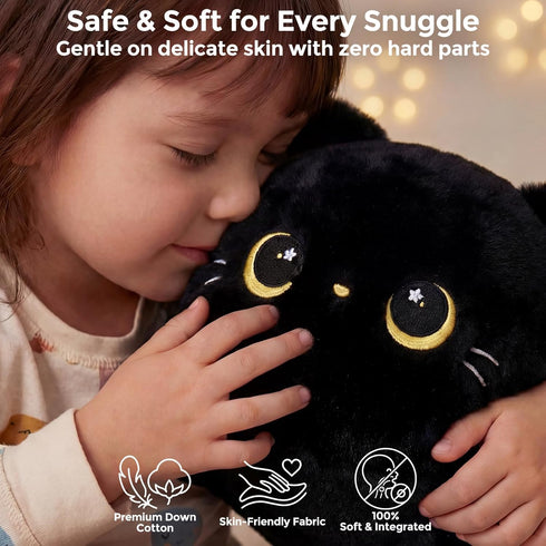 (13 Inch) Mewaii Cute Black Cat Plush Pillow, Kawaii Plushies Black Cat Stuffed Animals, Squishy Plushies, Cuddle Plush