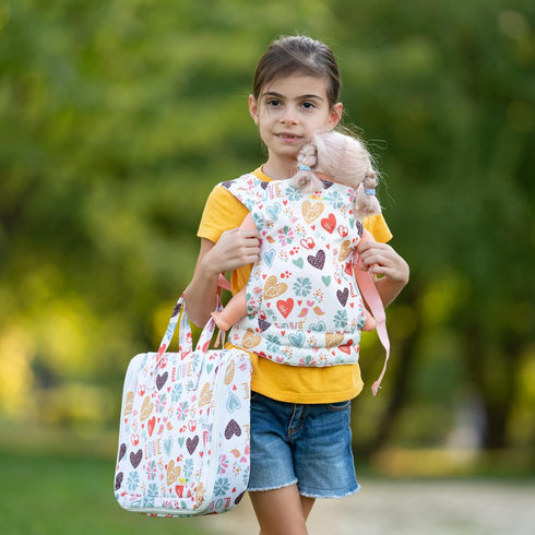 Baby Doll Carrier for Kids - Adjustable Straps Doll Carrier for Little Girls - Pink Love Design