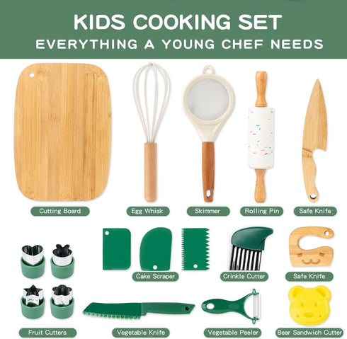 17 Set Set PCS Kids Knife for Real Cooking, Montessori Kitchen Tools for Toddlers, Cooking and Baking for Kids Little