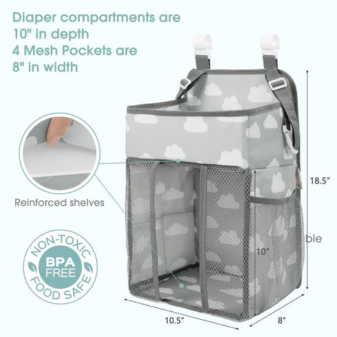 Maliton Hanging Diaper Caddy Organizer, Diaper Stacker for Changing Table, Crib, or Wall Nursery Organization