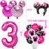 50pcs Pink Mouse Birthday Decorations, 3 Year Old Girl Party Supplies, Balloons, Cake Topper, Cupcake Topper
