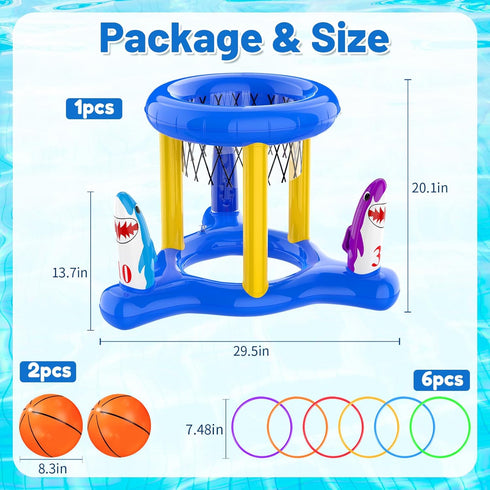 Pool Toys Pool Floats for Kids and Adults, Inflatable Pool Basketball Hoop & Ring Toss Game, 2-in-1 Outdoor Toy