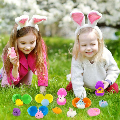 24 24 Easter Egg Fillers Basket Essentials for Kids, PCS Mochi Squishy Fidget Toys Gifts W/ Plastic Eggs, Easter Party