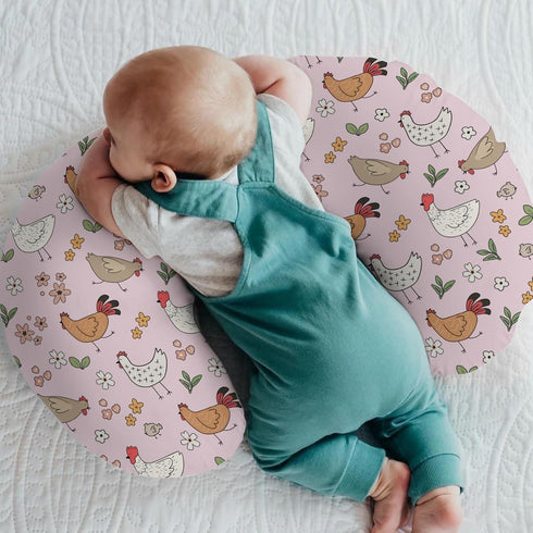 Cute Chicken Boho Floral Baby Nursing Pillow Covers for Boy Girl Chickens Flowers Leaves Nursery Slipcovers