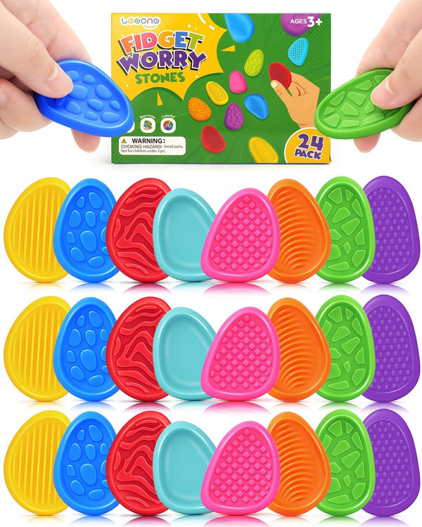 Fidget Toys Sensory Stone for Kids: 24 Pack Textured Worry Stones for