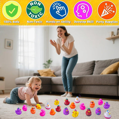 QZPQZP Kids,12PCS Rubber Ducks for Toddler Bath Toys, Baby Pool Bathtub Toys, Assorted Duckies in Bulk for Girls Party