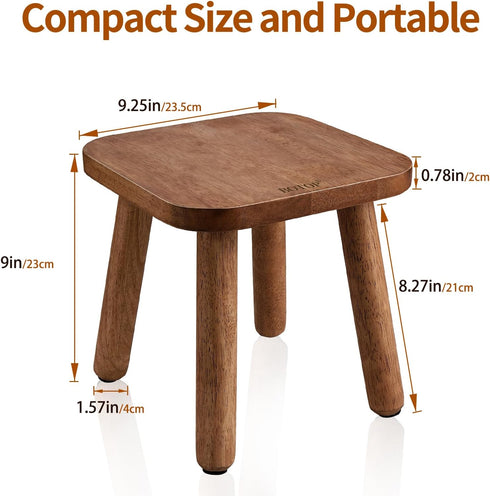 9 Inch 300 Lbs Small Wooden Step Stool, Cute Non-Slip One Step Stool for Adults Kids, Easy to Assemble Portable