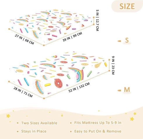 CZXW 52" 28" Rainbow with Sprinkles Crib Sheets Fitted x Natural Cotton Soft & Breathable for Baby Crib Mattress
