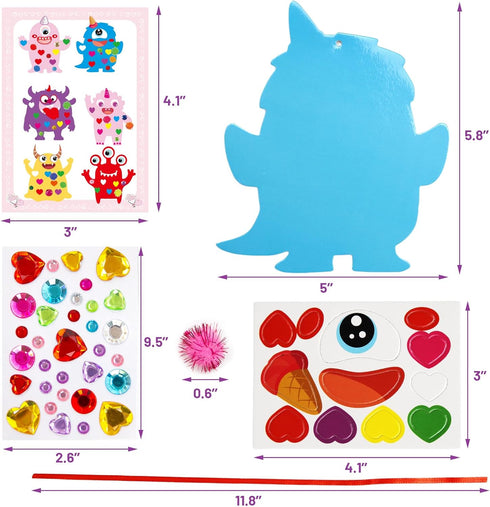 24 Pack Fancy Land Valentine's Day Craft Kits Foam Valentine Monster Ornament Decoration for Kids Classroom Home Fun