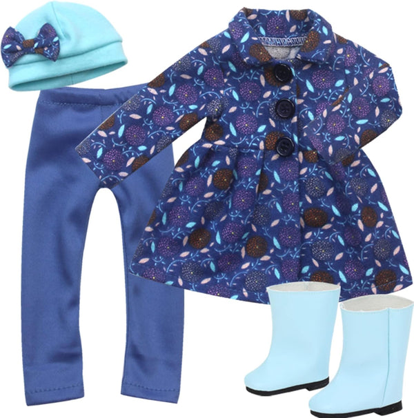 Sophia's 4 Piece Winter Outfit with Print Coat, Pants, Hat and Boots for 14.5" Dolls in Blue