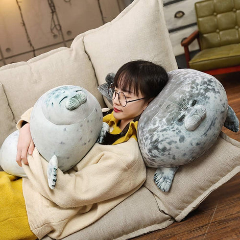 Cute Blob Seal Pillow - Chubby White Seal Plush Hug Pillow, Soft Stuffed Animal Toy (24")