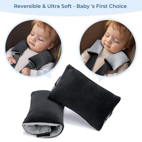 COOLBEBE Car Seat Straps Shoulder Pads for Baby Kids, Soft Seat Belt Covers for All Car Seats (Black/Grey)