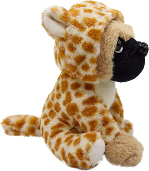 Cute Pug Dog Stuffed Animal | Brown Panther Plush Toy in Leopard Costume, 12 Inch Soft Pug Toy for Kids