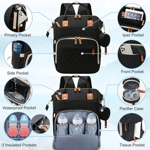 SHITIESHOU Backpack 16 Diaper Bag Baby Bag, Baby Girl Boy Diaper Bag for Dad Mom with Pad, Pockets, Pacifier Case
