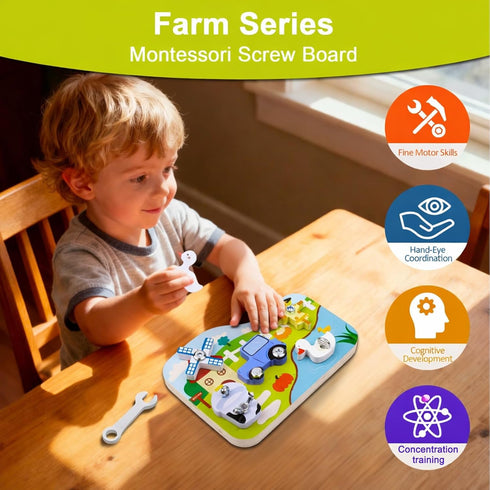 Set 3 Montessori Screwdriver Board - Wooden Montessori Toys for Year Old Kids and Toddlers, Fine Motor Skills Learning