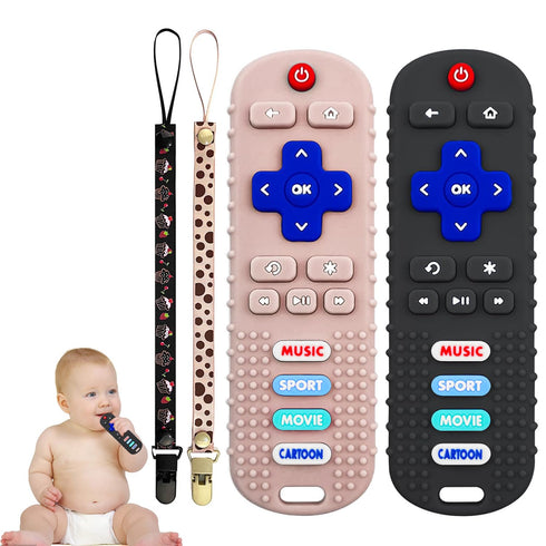 2Pack Teething Toys for Babies - Remote Control Shape Silicone Teether Toys, Baby Teethers for Toddlers Boys Girls