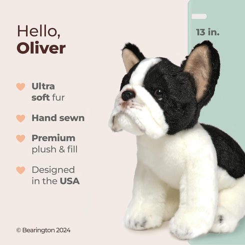 Bearington Collection Oliver The French Bulldog Plush Stuffed Animal, 13 Inch