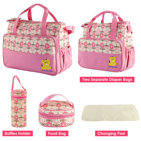 5 Set Mummy Pcs Multifunctional Baby Changing Diaper Nappy Bag, Maternity Handbag, Portable Nappy Basket Storage