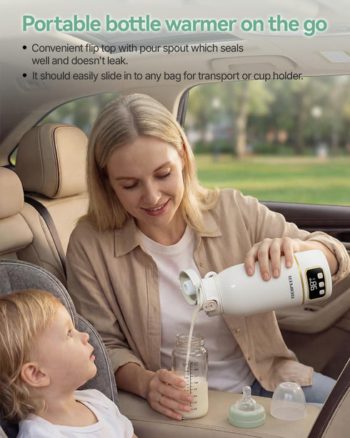 17 OZ Portable Bottle Warmer for Travel, Fast Baby Bottle Warmer Portable with Precise Temperature Control, Milk