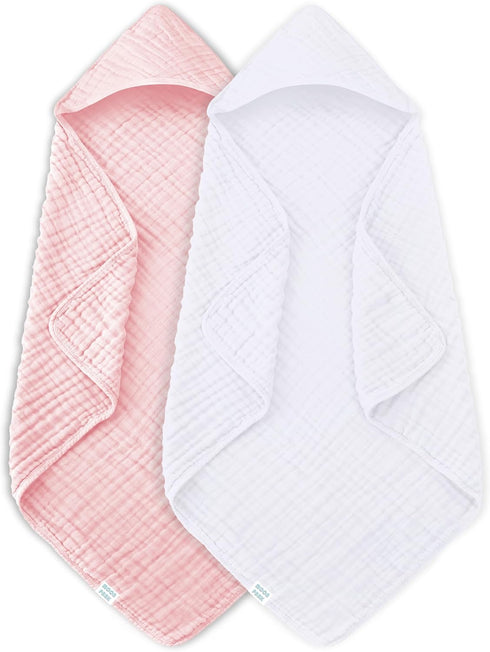 MOON PARK 2 Pack Muslin Hooded Baby Bath Towels for Newborns, Infants,