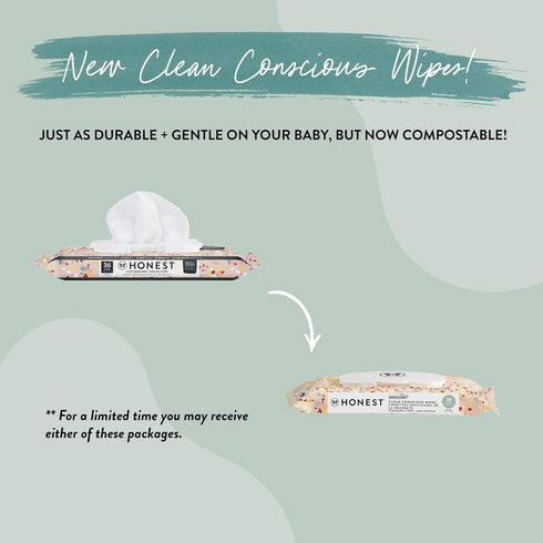 36 Count The Honest Company Hypoallergenic Multi-Use Baby Wipes for Sensitive Baby Skin, Terrazzo