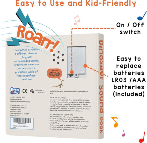 3-5, 28 LEARNING BUGS Dinosaur Sound Book for Kids Realistic Sounds. Explore Land, Sky, & Sea Dinosaurs, Perfect