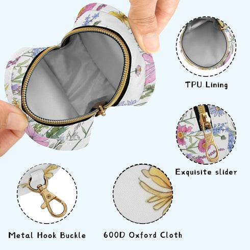 YETTASBIN Herbal Wildflowers Portable Pacifier Holder Case with Metal Hook Buckle & Zipper for Diaper Bag and Stroller