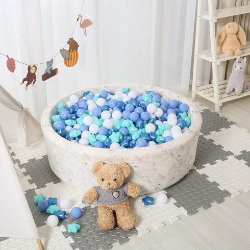 STARBOLO Ball Pit Balls - 200 Bulk Mixed Blue Stars, Crush Proof Plastic Children's Toy Balls for Birthday Party