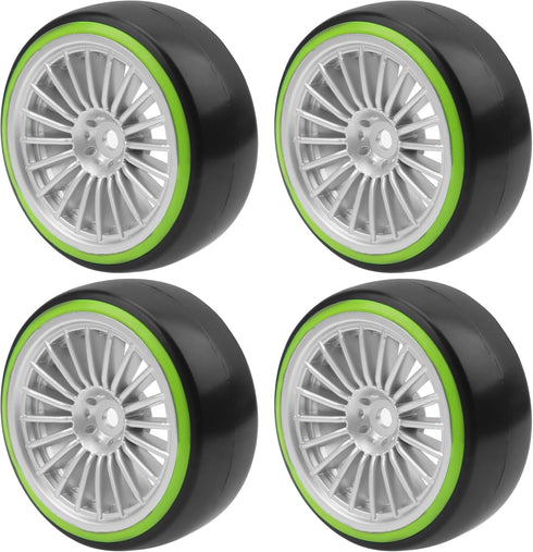 4Pack ShareGoo 1/10 RC Drift Car Tires, Plastic Tyres and 12mm Hex Hard Plastic Wheel Rims for Traxxas HSP Tamiya