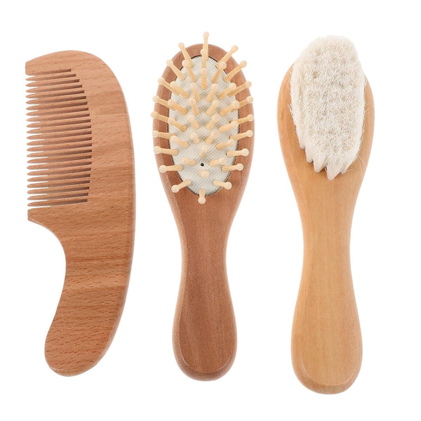 Hairbrush and Newborn Comb Set for Boys with Soft Wool Bristles and